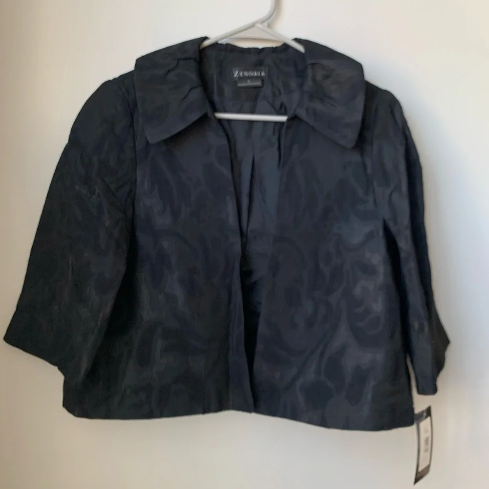 ZENOBIA Women’s Black Textured Print Lined Jacket Blazer